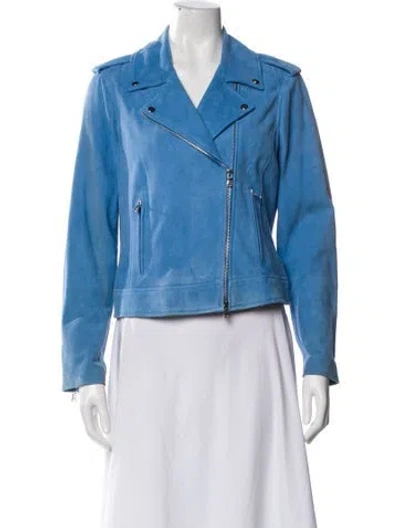 Pre-owned L'agence Goat Leather Biker Jacket W/ Tags In Blue