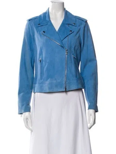 Pre-owned L'agence Goat Leather Biker Jacket W/ Tags In Blue