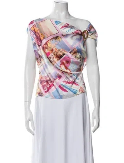 Pre-owned L'agence Graphic Print Asymmetrical Top In Multicolor