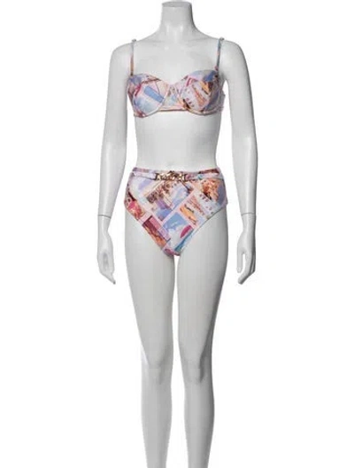 Pre-owned L'agence Graphic Print Bikini In White