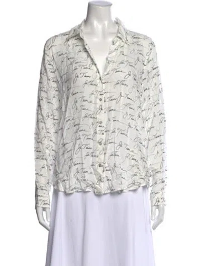 Pre-owned L'agence Graphic Print Long Sleeve Button-up Top In White