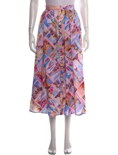 Pre-owned L'agence Graphic Print Midi Length Skirt W/ Tags In Pink