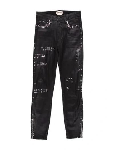 Pre-owned L'agence Graphic Print Skinny Leg Pants In Black