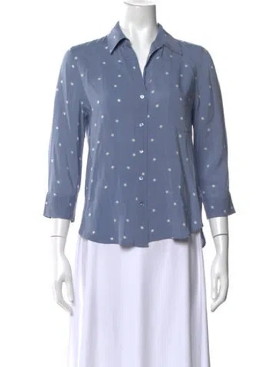 Pre-owned L'agence Graphic Print Three-quarter Sleeve Button-up Top In Blue
