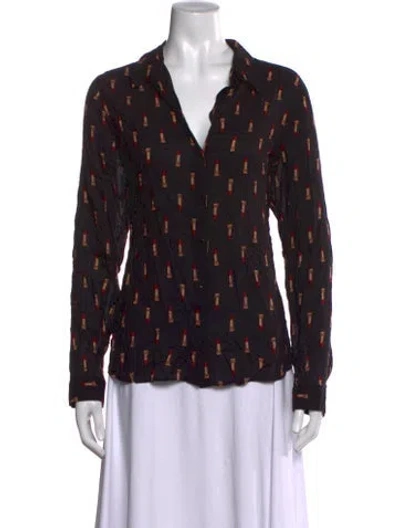 Pre-owned L'agence Graphic Print V-neck Blouse In Black