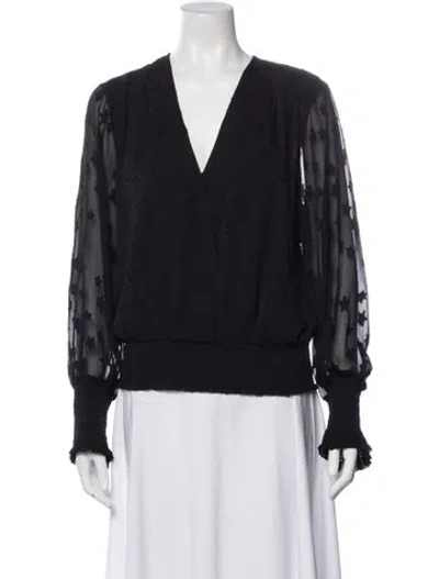 Pre-owned L'agence Graphic Print V-neck Blouse W/ Tags In Black