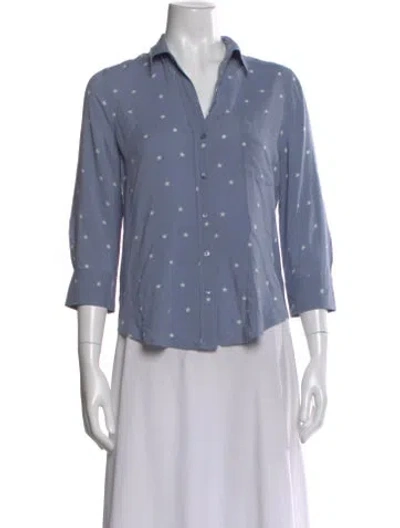 Pre-owned L'agence Graphic Print V-neck Button-up Top In Blue