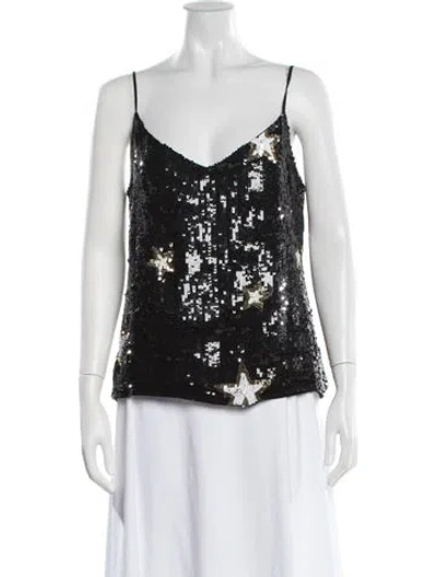Pre-owned L'agence Graphic Print V-neck Top In Black