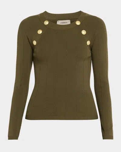 L'agence Gretchen Button Knit Pullover In Green