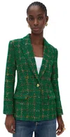 L'agence Gweny Relaxed Blazer Green Windowpane Tweed In Green