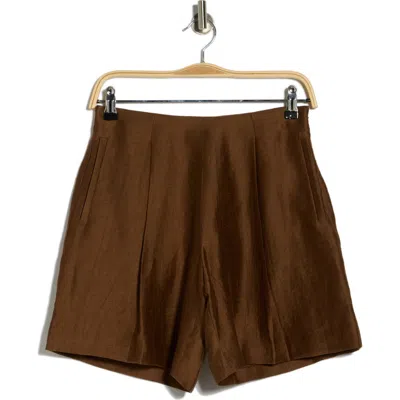 L'agence Hadleigh Linen Blend Shorts In Brown