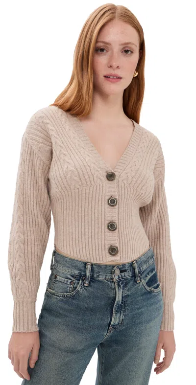 L'agence Hail V Neck Cable Cardigan Light Cappuccino In Neutral
