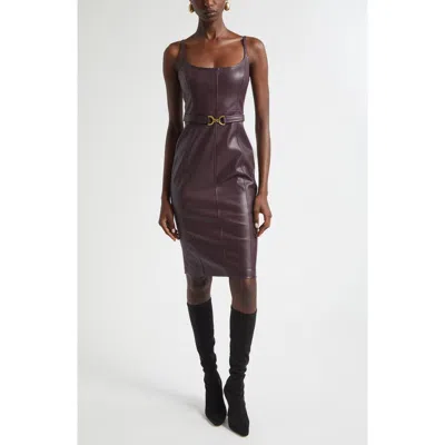 L'agence Halia Belted Faux Leather Midi Dress In Brown