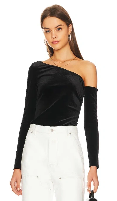 L'agence Hattie One-shoulder Long Sleeve Velvet Top In Black
