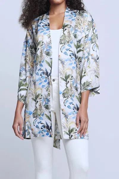 L'agence Hayden Kimono Jacket In Grey Green Animal Palm In Multi