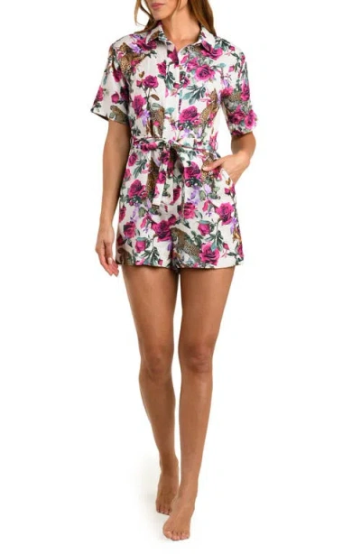 L'agence Hestia Rose Leopard Print Tie Waist Cover-up Romper In Multi