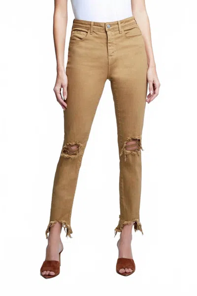 L'agence High Line High Rise Skinny Destroyed Jeans In Sahara In Brown