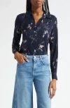 L'agence Holly Butterfly Print Button-up Shirt In Blue