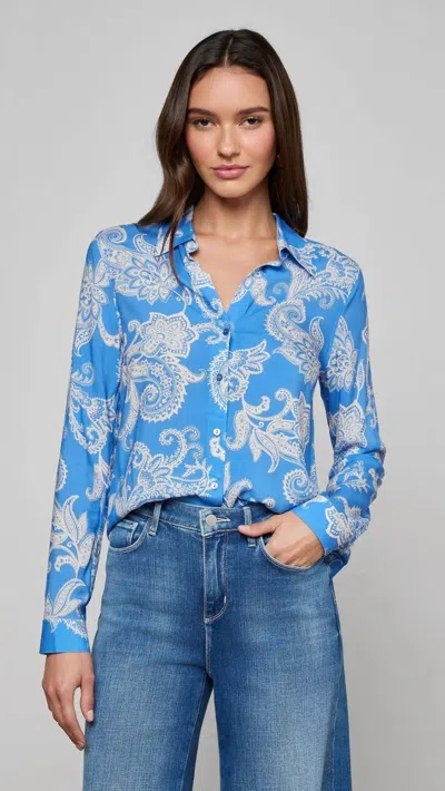 L'agence Holly Button Down Blouse In Regatta Blue In Multi