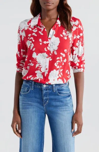 L'agence Holly Floral Print Button-up Shirt In Red/ Ivory Ikebana