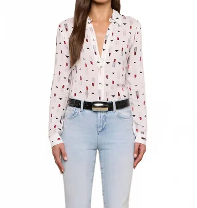 L'agence Holly Long Sleeve Blouse In Ivory Multi Lipstick Geo In White