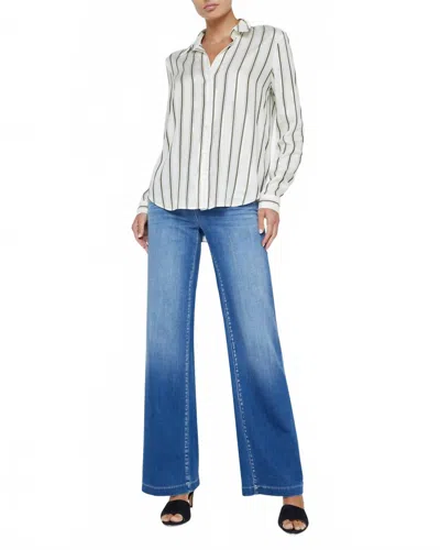 L'agence Holly Long Sleeve Blouse In Striped In White