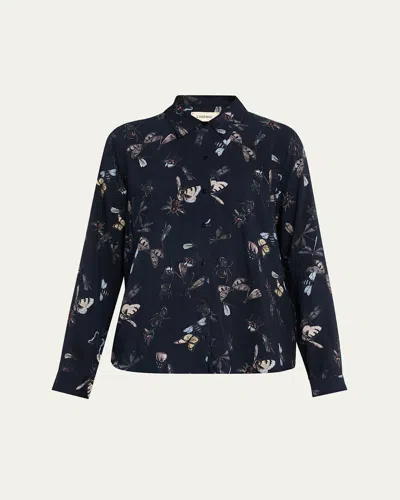 L'agence Holly Long-sleeve Blouse In Midnight M