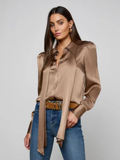 L'agence Honey Silk Blouse In Brown