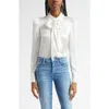 L'agence Honey Silk Tie Neck Button-up Shirt In White