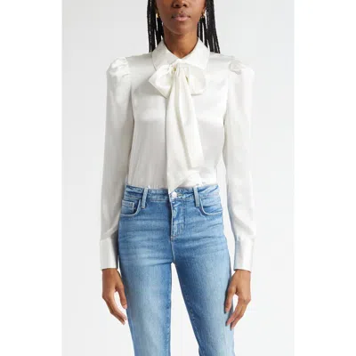 L'agence Honey Silk Tie Neck Button-up Shirt In White