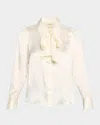 L'agence Honey Tie-neck Silk Blouse In Neutral