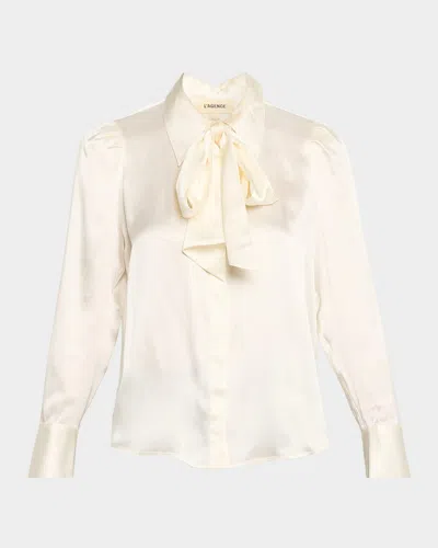 L'agence Honey Tie-neck Silk Blouse In Neutral