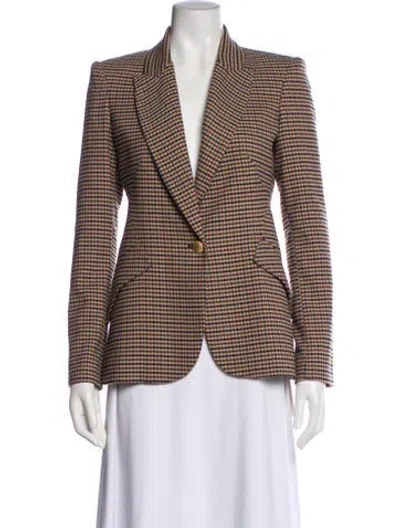 Pre-owned L'agence Houndstooth Print Blazer In Brown