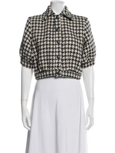 Pre-owned L'agence Houndstooth Print Blazer In Metallic/white