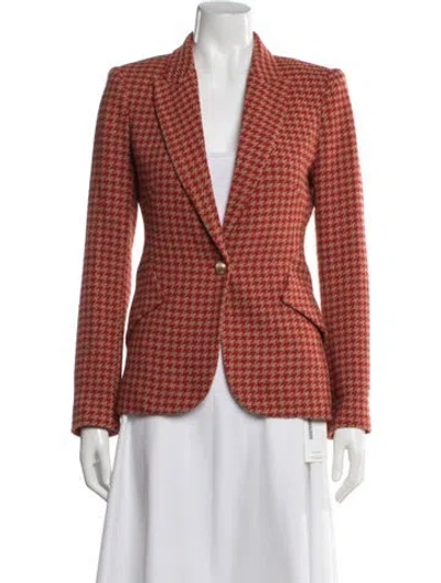 Pre-owned L'agence Houndstooth Print Blazer In Neutrals/red