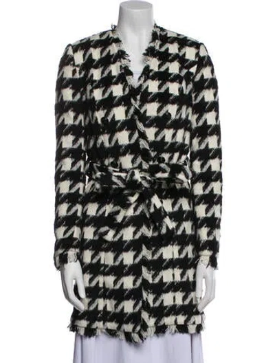 Pre-owned L'agence Houndstooth Print Faux Fur Coat In Black