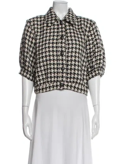 Pre-owned L'agence Houndstooth Print Jacket In White