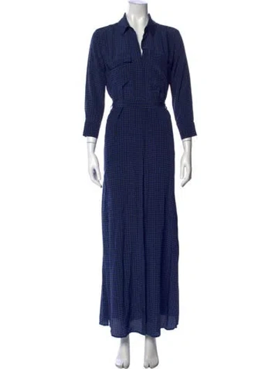 Pre-owned L'agence Houndstooth Print Long Dress In Blue