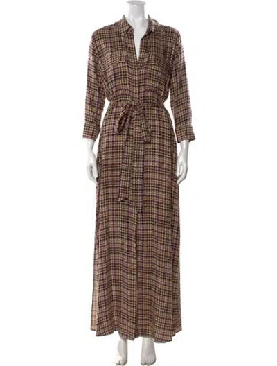 Pre-owned L'agence Houndstooth Print Long Dress In Neutral