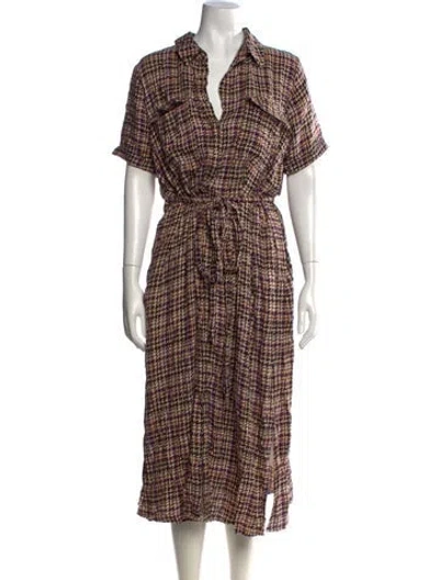 Pre-owned L'agence Houndstooth Print Midi Length Dress In Brown