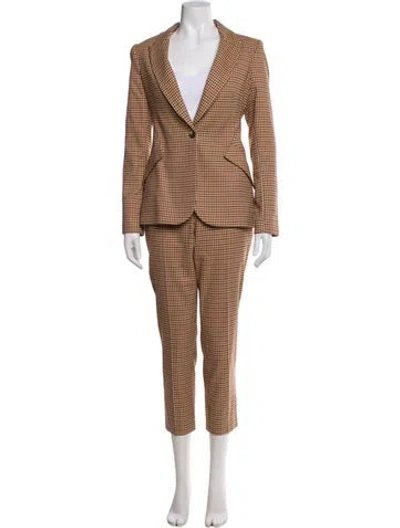 Pre-owned L'agence Houndstooth Print Pantsuit In Brown