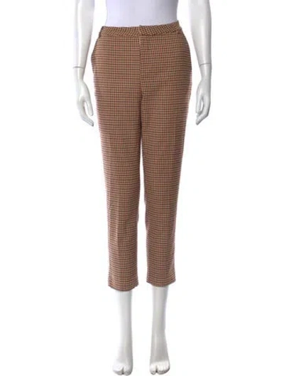 Pre-owned L'agence Houndstooth Print Straight Leg Pants In Blue/brown/neutrals