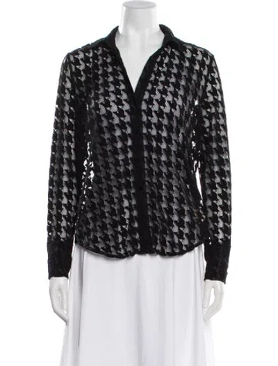 Pre-owned L'agence Houndstooth Print V-neck Blouse In Black