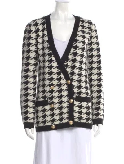 Pre-owned L'agence Houndstooth Print V-neck Sweater In Black