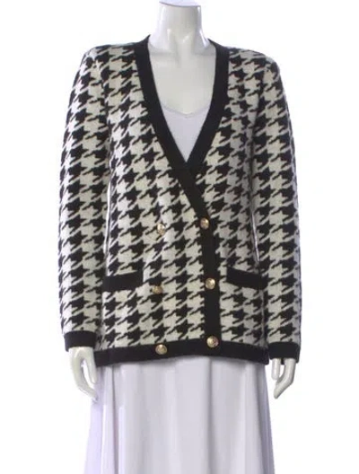 Pre-owned L'agence Houndstooth Print V-neck Sweater In Black