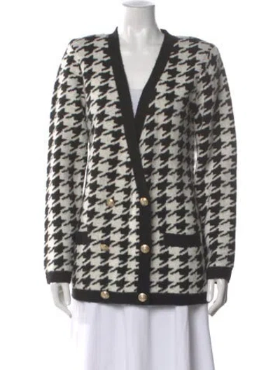 Pre-owned L'agence Houndstooth Print V-neck Sweater In Black