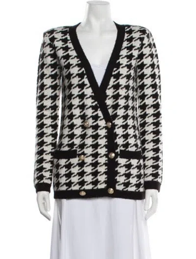 Pre-owned L'agence Houndstooth Print V-neck Sweater In Black/white