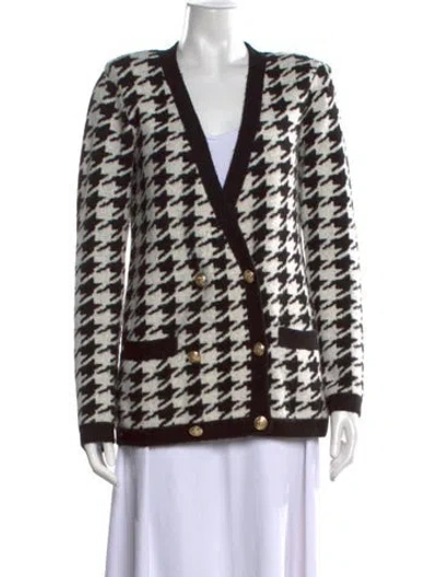 Pre-owned L'agence Houndstooth Print V-neck Sweater In Black/white