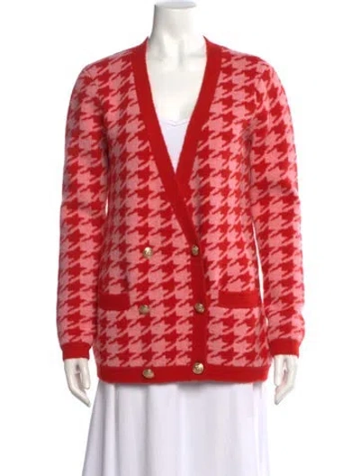 Pre-owned L'agence Houndstooth Print V-neck Sweater In Pink
