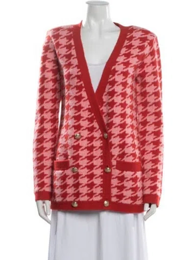 Pre-owned L'agence Houndstooth Print V-neck Sweater In Pink